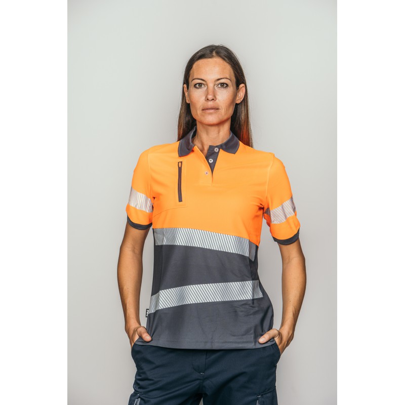 Polo alta visibilidad MUJER KINGSMANN STARLIGHT manga corta gris 100%...