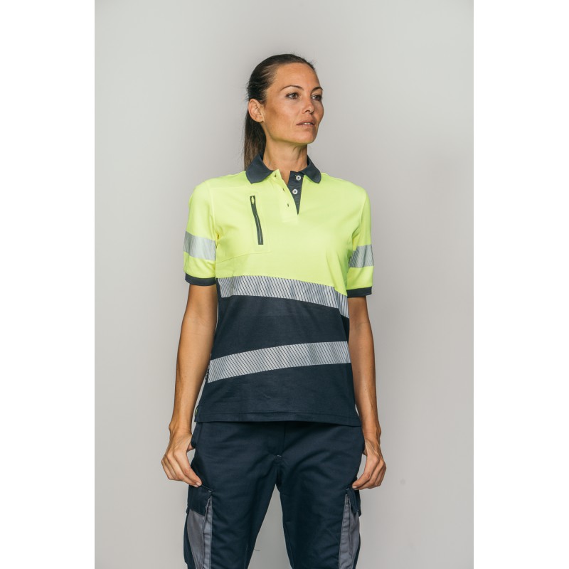 Polo alta visibilidad MUJER KINGSMANN STARLIGHT manga corta 65/35, Azul...