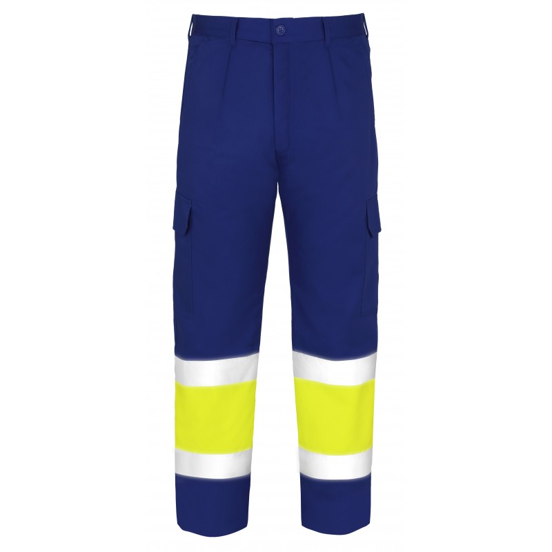 Pantalón multibolsillos bicolor Azul Marino /Amarillo Flúor 3023, VESIN
