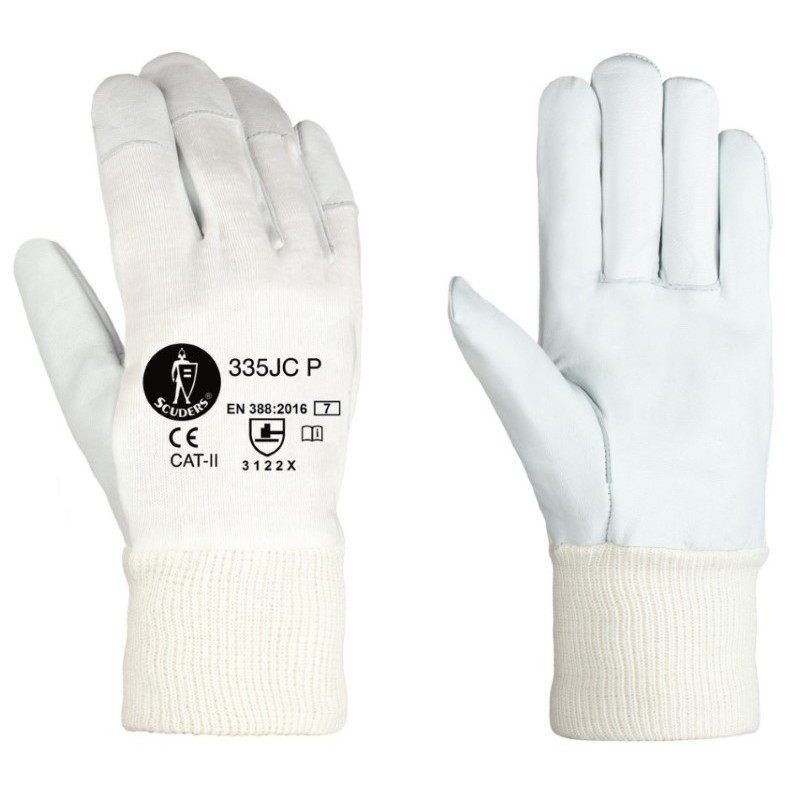 Par de Guantes de Piel flor Cabretilla con dorso de algodón y puño elástico...