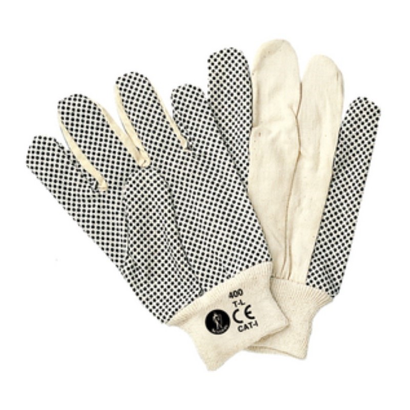 Par de guantes de lona de algodón con puntos PVC negros en la palma GLO 400,...
