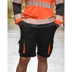 Pantalón Bermuda laboral de verano gris oscuro con detalles en naranja,...