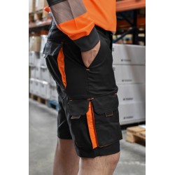 Pantalón Bermuda laboral de verano gris oscuro con detalles en naranja,... 2