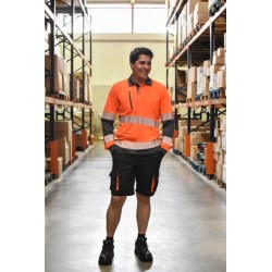 Pantalón Bermuda laboral de verano gris oscuro con detalles en naranja,... 4