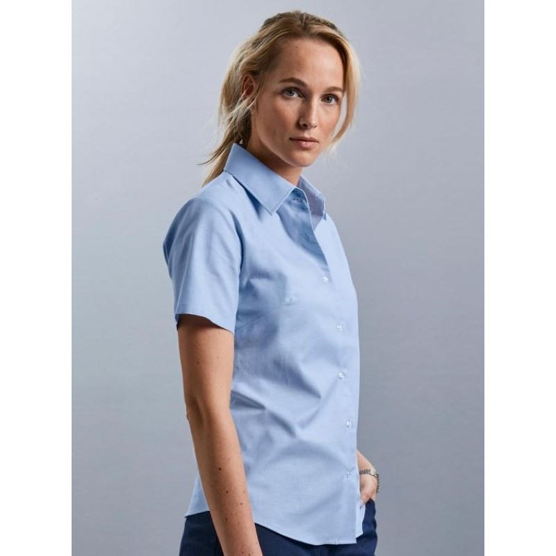 Camisa laboral MUJER de manga corta, 70% algodón 30% poliester Celeste. PLAZO...