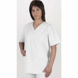 Casaca laboral blanca con cuello pico CPU91, PLAZO 10-15 días
