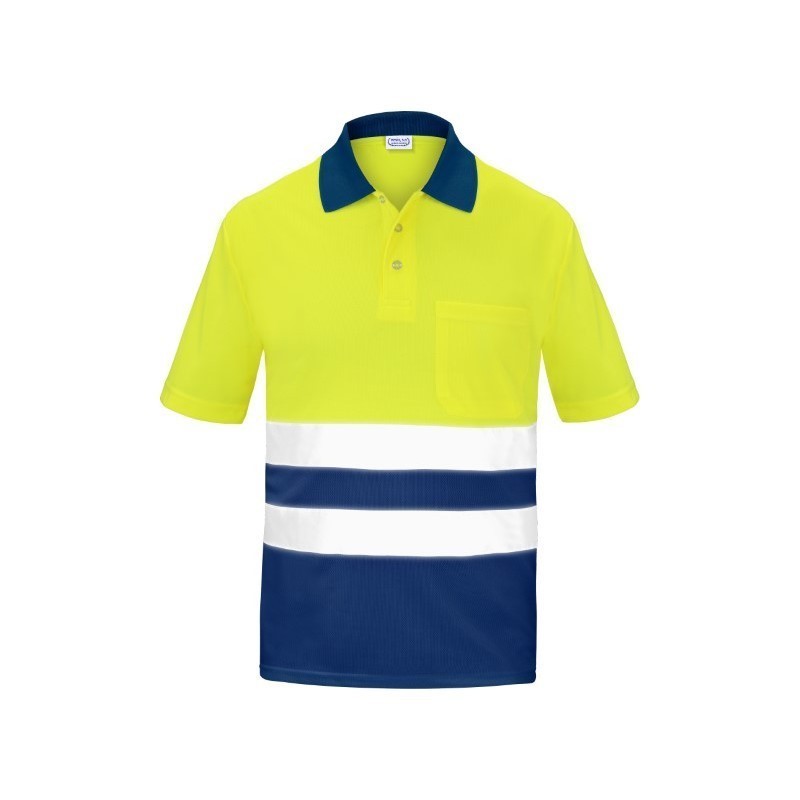 Polo Manga Corta de alta visibilidad Amarillo Fluor y Azul Marino, ref. 3016,...