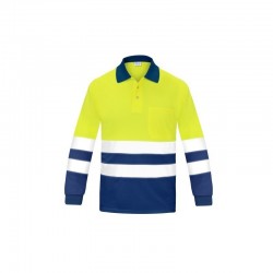 Polo Manga Larga Alta Visibilidad Amarillo Flúor y Azul Marino, ref. 3021, VESIN