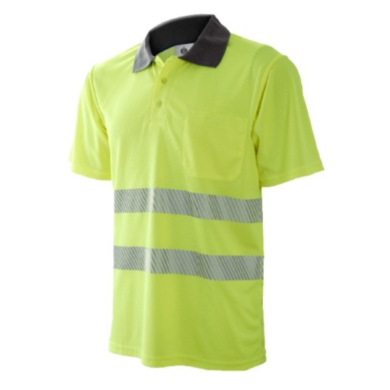 Polo manga corta de alta visibilidad amarillo flúor bandas segmentadas ref....