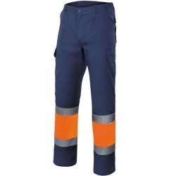 Pantalón multibolsillos Azul Marino y Naranja Flúor, ref. 157, VELILLA