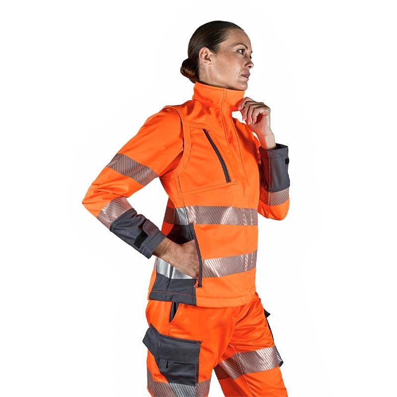 Softshell Polar Naranja Flúor KINGSMANN STARLIGHT Mujer, con mangas desmontables