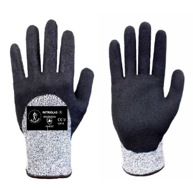 Guantes Anticortes con recubrimiento de nitrilo arenoso NITRIGLAS, Jomiba