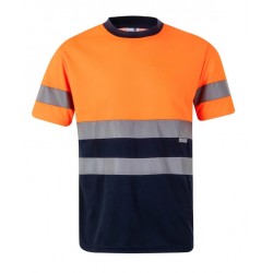 Camiseta bicolor Azul Marino y Naranja Flúor 305506, Velilla