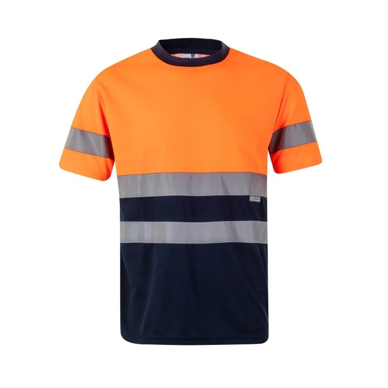 Camiseta bicolor Azul Marino y Naranja Flúor 305506, Velilla