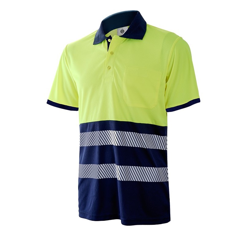 Polo alta visibilidad manga corta 1201Z amarillo flúor azul marino,  CHINTEX