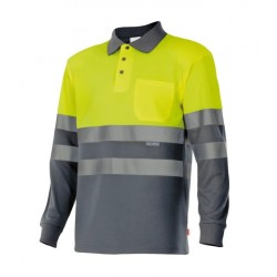 Polo alta visibilidad manga larga gris amarillo flúor Ref. 175, VELILLA