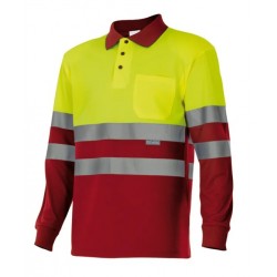 Polo alta visibilidad manga larga rojo amarillo flúor Ref. 175, VELILLA