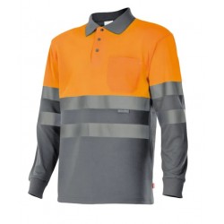 Polo alta visibilidad manga larga gris naranja flúor Ref. 175, VELILLA