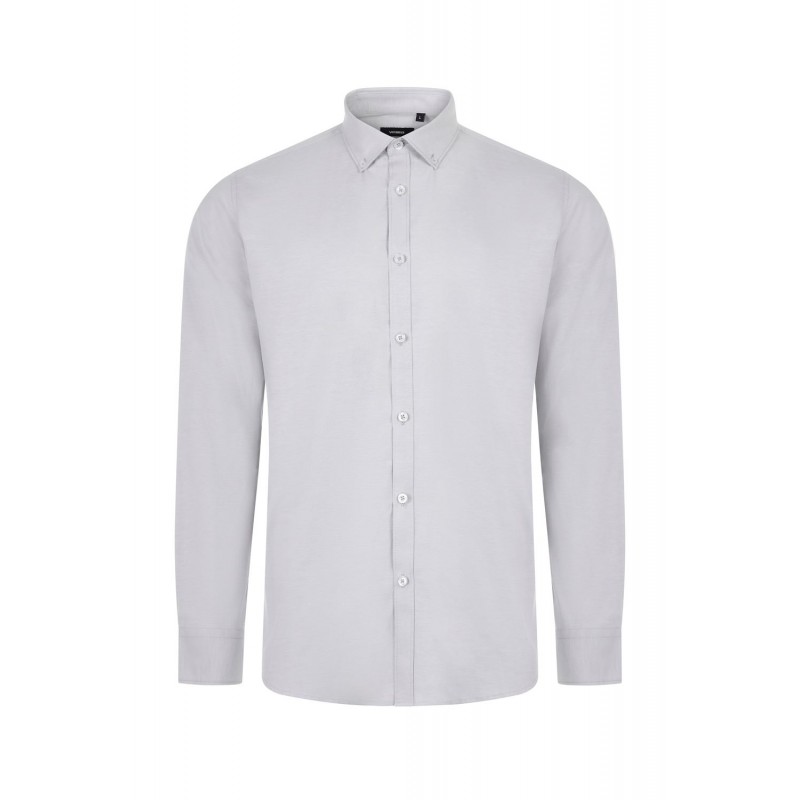 Camisa Oxford Stretch Gris Manga Larga para Hombre | Velilla 405004S