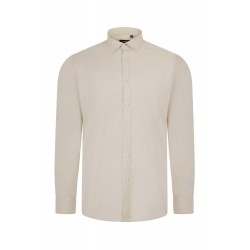 Camisa Oxford Stretch Beige Manga Larga para Hombre | Velilla 405004S