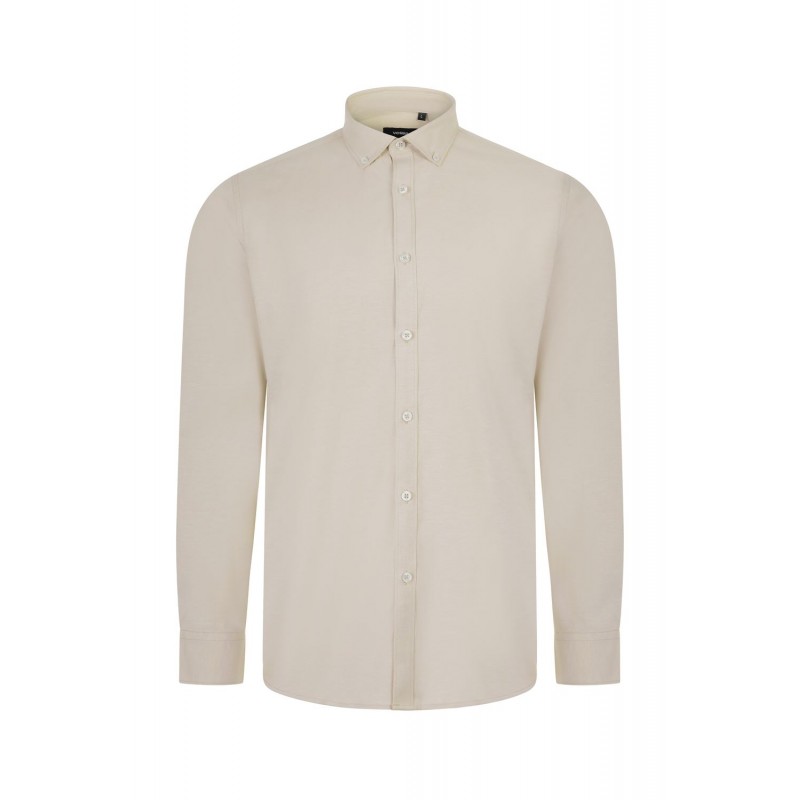 Camisa Oxford Stretch Beige Manga Larga para Hombre | Velilla 405004S