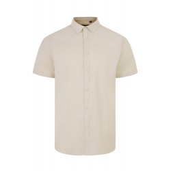 Camisa Oxford Stretch Beige Manga Corta para Hombre | Velilla 405024S