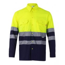 Camisa alta visibilidad HOMBRE manga larga, Azul Marino con Amarillo Flúor