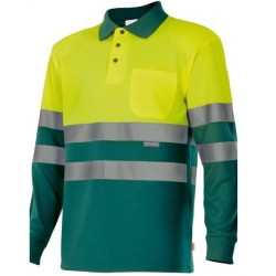 Polo alta visibilidad manga larga verde amarillo flúor Ref. 175, VELILLA