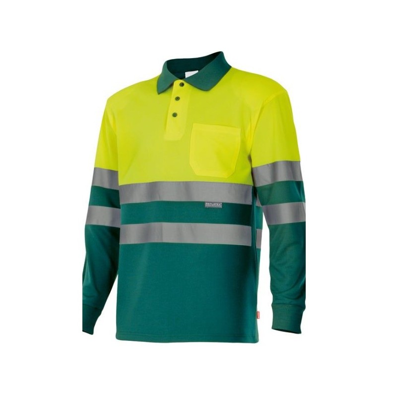 Polo alta visibilidad manga larga verde amarillo flúor Ref. 175, VELILLA