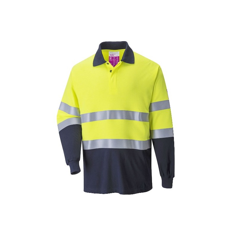 Polo multirriesgo alta visibilidad FR74 amarillo flúor / azúl marino, PORTWEST