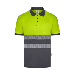 Polo poliéster reciclado alta visibilidad manga corta gris amarillo flúor,...
