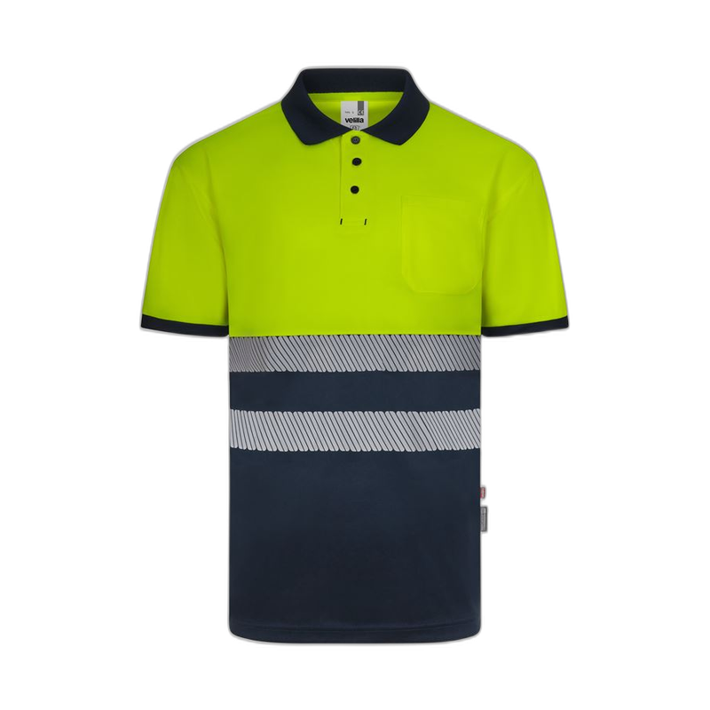 Polo poliéster reciclado alta visibilidad manga corta navy amarillo flúor,...