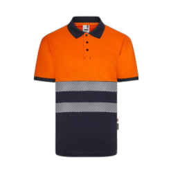 Polo poliéster reciclado alta visibilidad manga corta navy naranja flúor,...