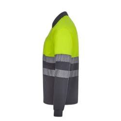 Polo poliéster reciclado alta visibilidad manga larga gris amarillo flúor,... 3
