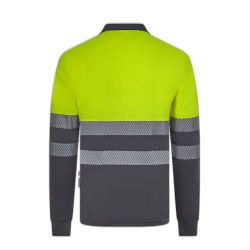 Polo poliéster reciclado alta visibilidad manga larga gris amarillo flúor,... 2