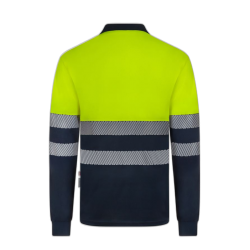 Polo poliéster reciclado alta visibilidad manga larga navy amarillo flúor,... 3
