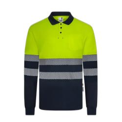 Polo poliéster reciclado alta visibilidad manga larga navy amarillo flúor,...
