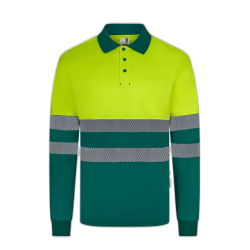 Polo poliéster reciclado alta visibilidad manga larga verde amarillo flúor,...