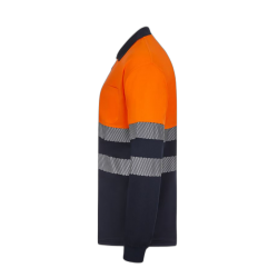 Polo poliéster reciclado alta visibilidad manga larga navy naranja flúor,... 3