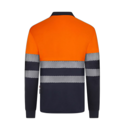 Polo poliéster reciclado alta visibilidad manga larga navy naranja flúor,... 2