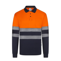 Polo poliéster reciclado alta visibilidad manga larga navy naranja flúor,...