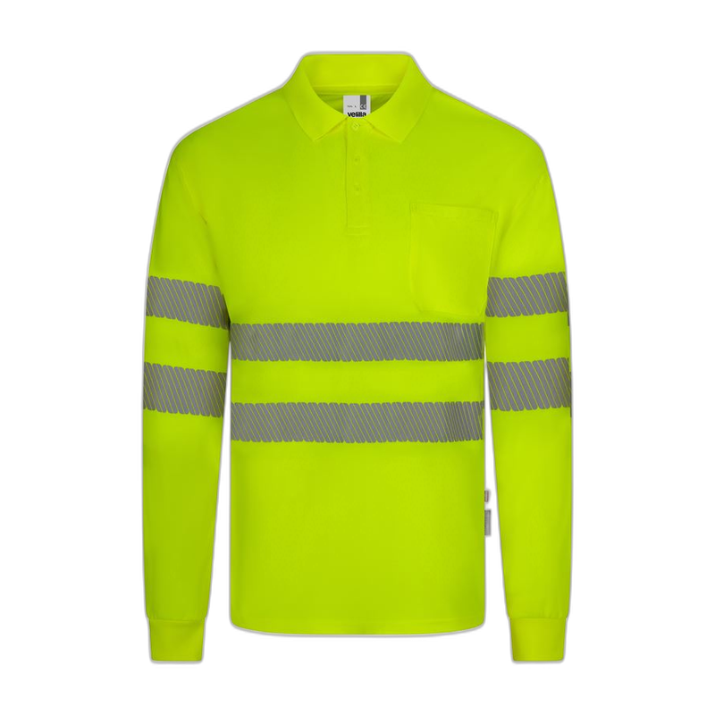 Polo poliéster reciclado alta visibilidad manga larga amarillo flúor, ref....