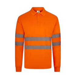 Polo poliéster reciclado alta visibilidad manga larga naranja flúor, ref....