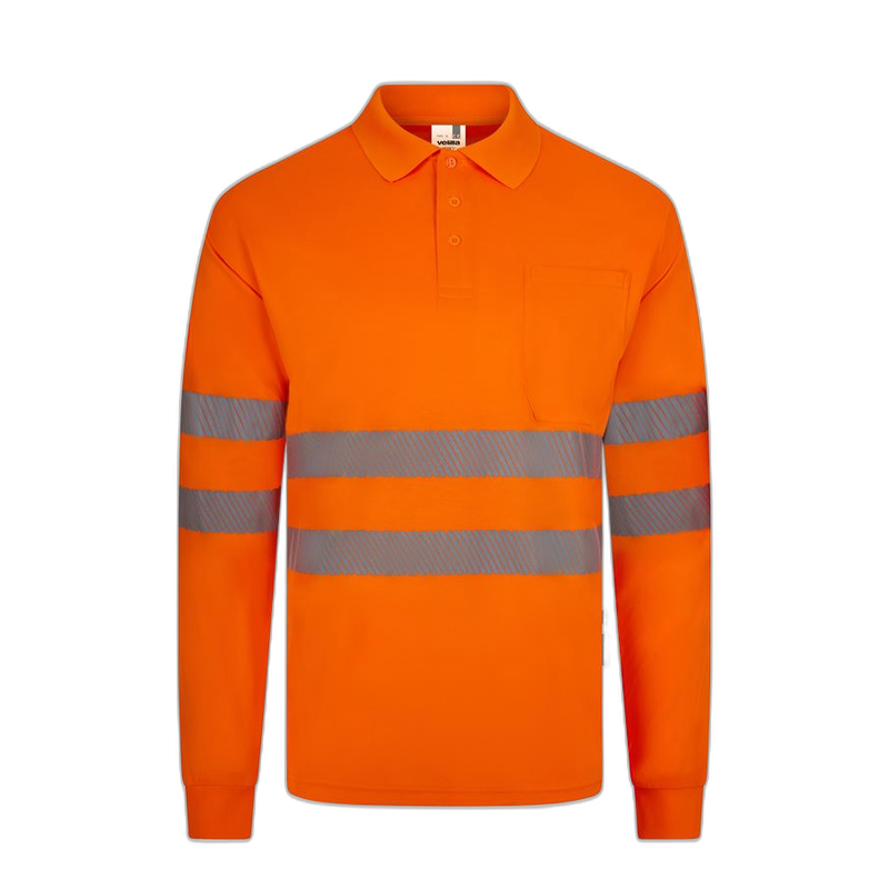 Polo poliéster reciclado alta visibilidad manga larga naranja flúor, ref....