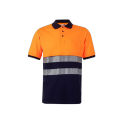Polo algodón alta visibilidad manga corta navy naranja flúor, ref. 305523,...