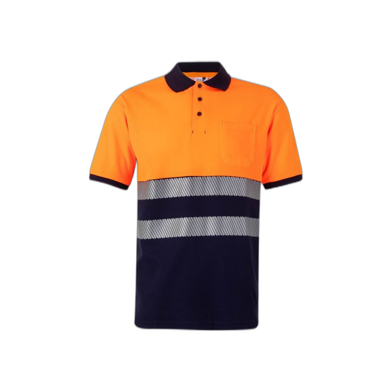 Polo algodón alta visibilidad manga corta navy naranja flúor, ref. 305523,...