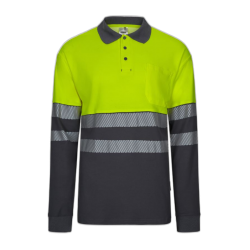 Polo algodón alta visibilidad manga larga gris amarillo flúor, ref. 305525,...