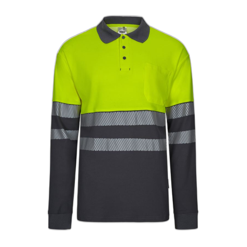 Polo algodón alta visibilidad manga larga gris amarillo flúor, ref. 305525,...