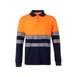Polo algodón alta visibilidad manga larga navy naranja flúor, ref. 305525,...