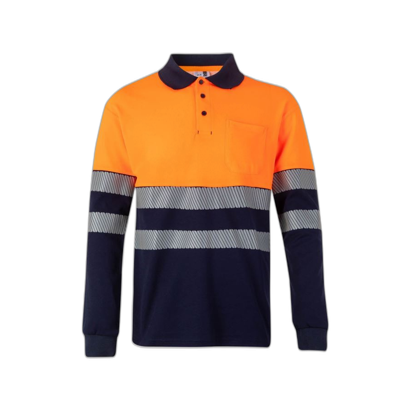 Polo algodón alta visibilidad manga larga navy naranja flúor, ref. 305525,...